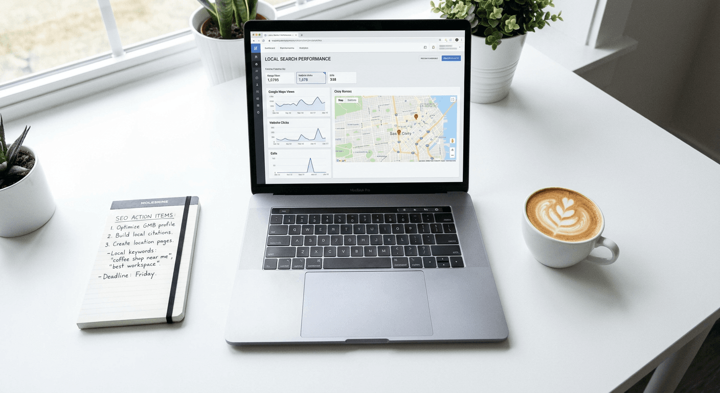 Professional workspace with laptop analytics