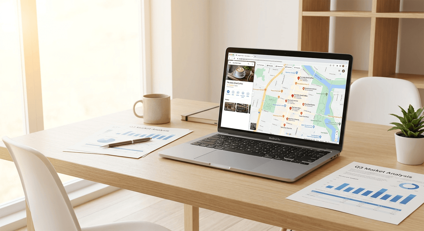 Professional desk with Google Maps analytics